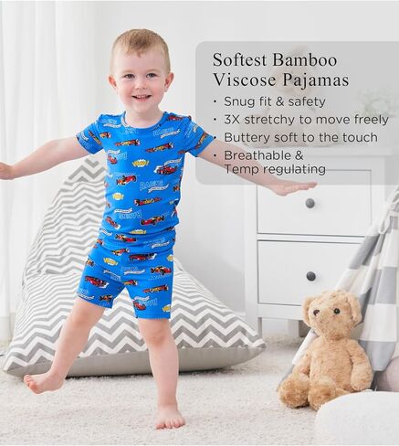 Bamboo Viscose Toddler Pajamas Sets, Kid Boy Girl Snug Fit Short Sleeve Summer Sleepwear Pjs 2pcs Set in Saudi Arabia