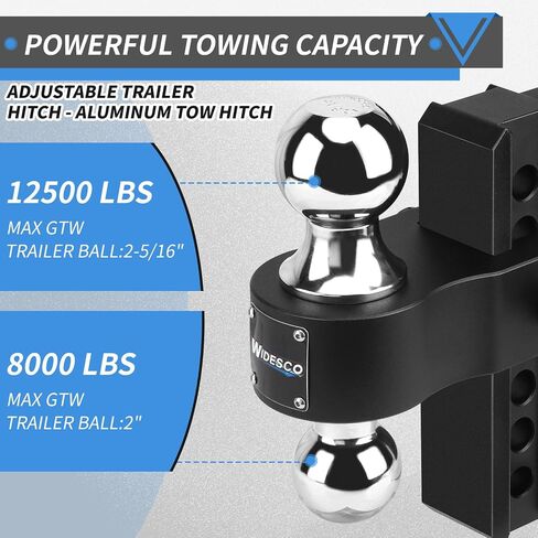 Adjustable Trailer Hitch, Fits 2-Inch Receiver Heavy Duty Aluminum Tow Hitch, 6-Inch Drop/Rise for Truck (12,500 LBS GTW) - Double Anti-Theft Locking Hitch Pins (Black) in Saudi Arabia