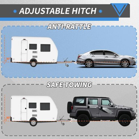 Adjustable Trailer Hitch, Fits 2-Inch Receiver Heavy Duty Aluminum Tow Hitch, 6-Inch Drop/Rise for Truck (12,500 LBS GTW) - Double Anti-Theft Locking Hitch Pins (Black) in Saudi Arabia