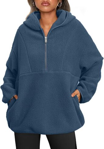 Glamaker Women's Oversized Sherpa Hoodies Fuzzy Fleece Quarter Zip Pullover Sweatshirts Fall Outfits With Pockets in Saudi Arabia