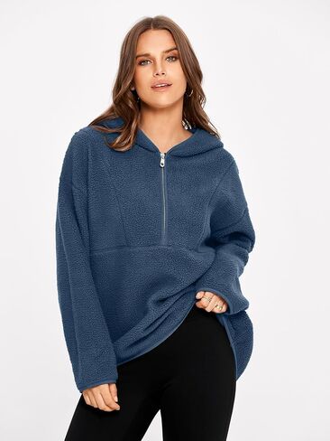 Glamaker Women's Oversized Sherpa Hoodies Fuzzy Fleece Quarter Zip Pullover Sweatshirts Fall Outfits With Pockets in Saudi Arabia