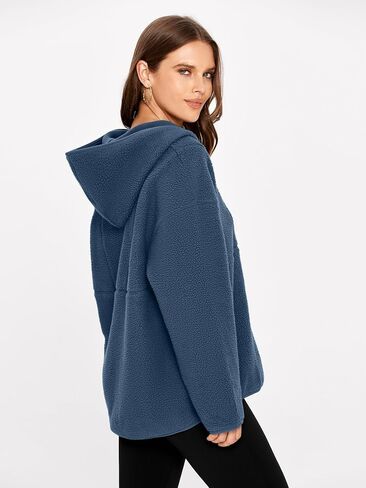 Glamaker Women's Oversized Sherpa Hoodies Fuzzy Fleece Quarter Zip Pullover Sweatshirts Fall Outfits With Pockets in Saudi Arabia