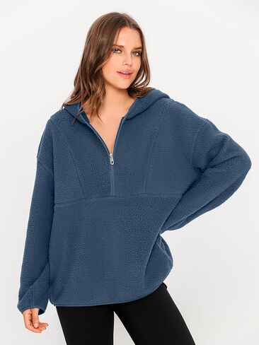 Glamaker Women's Oversized Sherpa Hoodies Fuzzy Fleece Quarter Zip Pullover Sweatshirts Fall Outfits With Pockets in Saudi Arabia