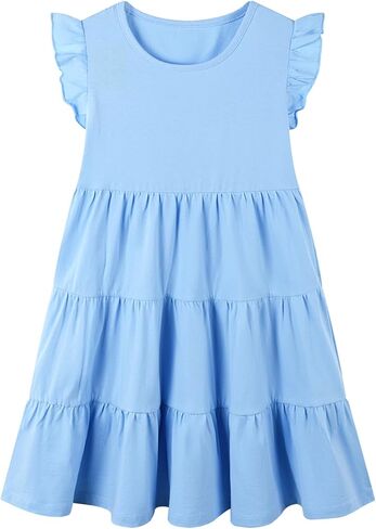 HILEELANG Little Girls Short Sleeve Dresses Easter Summer Cotton Casual Skater Swing Twirly Sundress in Kuwait