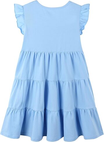 HILEELANG Little Girls Short Sleeve Dresses Easter Summer Cotton Casual Skater Swing Twirly Sundress in Kuwait