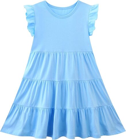 HILEELANG Little Girls Short Sleeve Dresses Easter Summer Cotton Casual Skater Swing Twirly Sundress in Kuwait