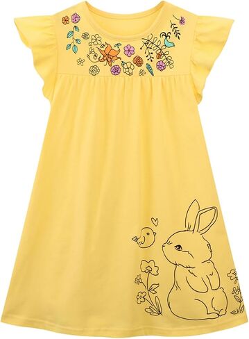 HILEELANG Little Girls Short Sleeve Dresses Easter Summer Cotton Casual Skater Swing Twirly Sundress in Kuwait