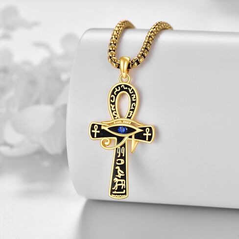 Egyptian Necklace 925 Sterling Silver Anubis Ankh Eye of Horus Necklace Egypt Scarab Pendant Jewelry Gift for Men Women in Saudi Arabia