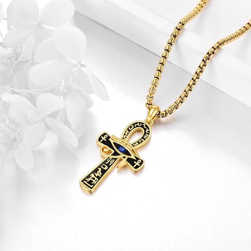 Egyptian Necklace 925 Sterling Silver Anubis Ankh Eye of Horus Necklace Egypt Scarab Pendant Jewelry Gift for Men Women in Saudi Arabia