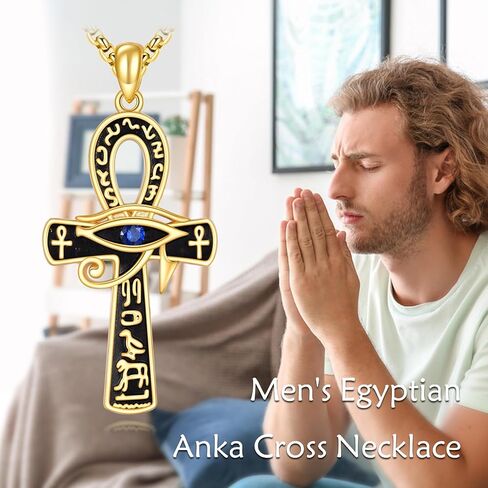 Egyptian Necklace 925 Sterling Silver Anubis Ankh Eye of Horus Necklace Egypt Scarab Pendant Jewelry Gift for Men Women in Saudi Arabia