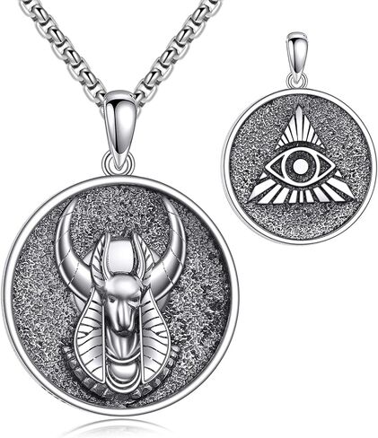 Egyptian Necklace 925 Sterling Silver Anubis Ankh Eye of Horus Necklace Egypt Scarab Pendant Jewelry Gift for Men Women in Saudi Arabia