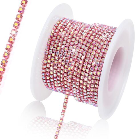 10 Yards 2 MM Rhinestone Chain Trim Crystal Rhinestone Close Chain Trim Rhinestone Chain, for Sewing Crafts, DIY Decoration, Jewelry, Clothing, Shoes (Dark Pink AB) in Saudi Arabia