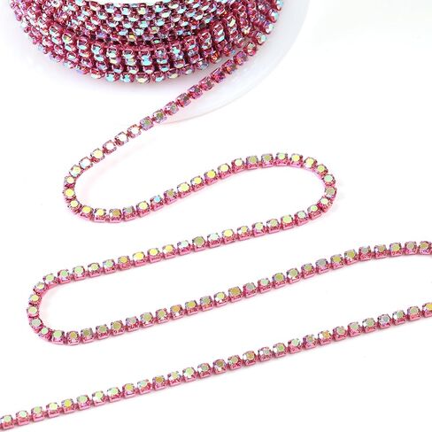 10 Yards 2 MM Rhinestone Chain Trim Crystal Rhinestone Close Chain Trim Rhinestone Chain, for Sewing Crafts, DIY Decoration, Jewelry, Clothing, Shoes (Dark Pink AB) in Saudi Arabia