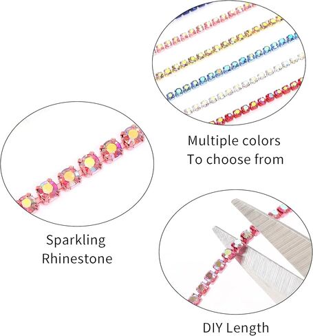 10 Yards 2 MM Rhinestone Chain Trim Crystal Rhinestone Close Chain Trim Rhinestone Chain, for Sewing Crafts, DIY Decoration, Jewelry, Clothing, Shoes (Dark Pink AB) in Saudi Arabia
