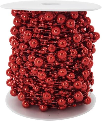 INSPIRELLE 99 Feet Rose Gold Christmas Tree Beads Artificial Pearls Beads Garland Chain Plastic Bead Roll for DIY Christmas Wedding Decoration in Saudi Arabia