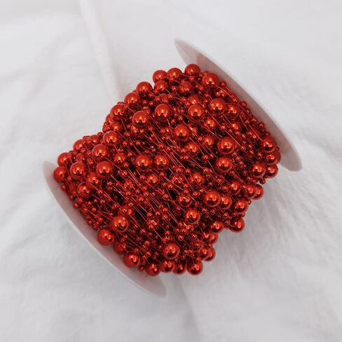 INSPIRELLE 99 Feet Rose Gold Christmas Tree Beads Artificial Pearls Beads Garland Chain Plastic Bead Roll for DIY Christmas Wedding Decoration in Saudi Arabia