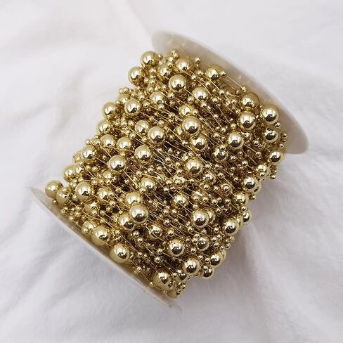 INSPIRELLE 99 Feet Rose Gold Christmas Tree Beads Artificial Pearls Beads Garland Chain Plastic Bead Roll for DIY Christmas Wedding Decoration in Kuwait