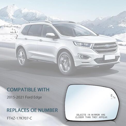 زجاج مرآة جانبية للراكب الأيمن لسيارة Ford Edge 2015-2021، مرآة رؤية خلفية مُدفأة مع حامل خلفي، مرآة محدبة للنقطة العمياء تحل محل FT4Z17K707JC in Saudi Arabia