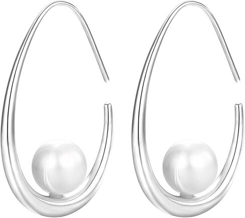 14k Gold Plated Lightweight Pearl Earrings,Trendy Jewelry,Teardrop Hoop Earrings for Women,Pearl Drop Earrings,Elegant Jewelry for Gifts in Saudi Arabia