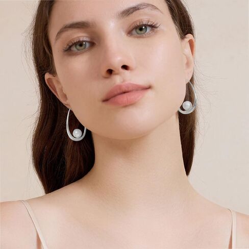 14k Gold Plated Lightweight Pearl Earrings,Trendy Jewelry,Teardrop Hoop Earrings for Women,Pearl Drop Earrings,Elegant Jewelry for Gifts in Saudi Arabia