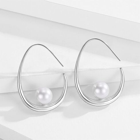 14k Gold Plated Lightweight Pearl Earrings,Trendy Jewelry,Teardrop Hoop Earrings for Women,Pearl Drop Earrings,Elegant Jewelry for Gifts in Saudi Arabia