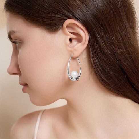 14k Gold Plated Lightweight Pearl Earrings,Trendy Jewelry,Teardrop Hoop Earrings for Women,Pearl Drop Earrings,Elegant Jewelry for Gifts in Saudi Arabia