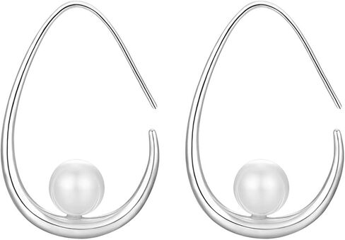 14k Gold Plated Lightweight Pearl Earrings,Trendy Jewelry,Teardrop Hoop Earrings for Women,Pearl Drop Earrings,Elegant Jewelry for Gifts in Saudi Arabia