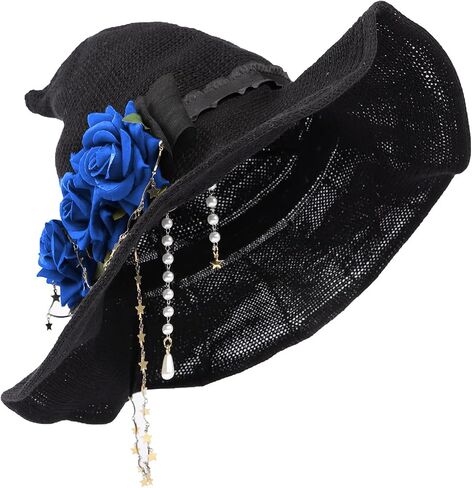 Rose Witch Hat Lolita Knit Witch Hat for Women Girls Wide-Brimmed Hat for Halloween Party in Saudi Arabia