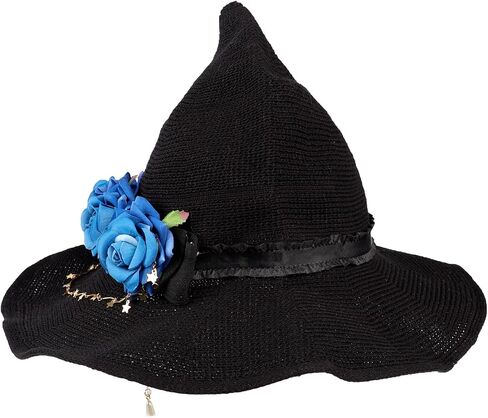 Rose Witch Hat Lolita Knit Witch Hat for Women Girls Wide-Brimmed Hat for Halloween Party in Saudi Arabia