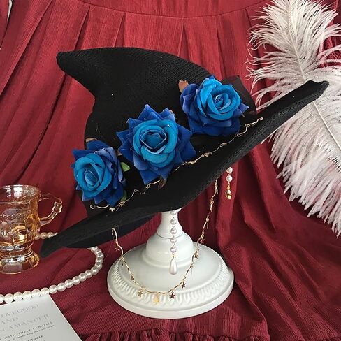 Rose Witch Hat Lolita Knit Witch Hat for Women Girls Wide-Brimmed Hat for Halloween Party in Saudi Arabia