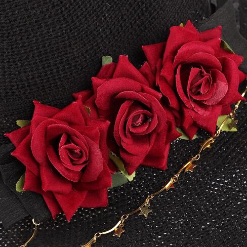 Rose Witch Hat Lolita Knit Witch Hat for Women Girls Wide-Brimmed Hat for Halloween Party in Saudi Arabia