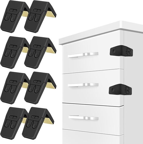 أقفال خزانة FYY للأطفال - 8 عبوات من أقفال خزانة مقاومة للأطفال، أقفال أمان للأطفال للخزانات، أقفال أدراج من نوع زاوية مقاومة الطفل مع لاصق قوي للأدراج والأبواب والخزائن in Kuwait
