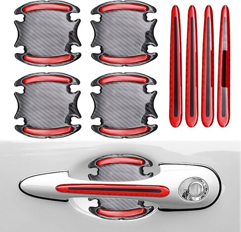 8PCS Car Door Handle Stickers, Universal Anti-Scratches Auto Door Handle Protective Films, 3D Carbon Fiber Anti Scratches Protective Films, with Safety Reflective Strips (Blue) in Saudi Arabia