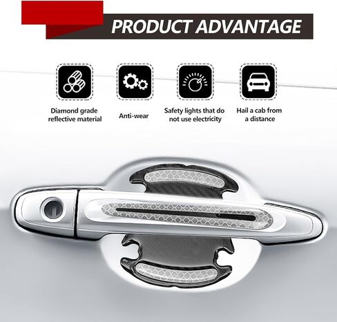 8PCS Car Door Handle Stickers, Universal Anti-Scratches Auto Door Handle Protective Films, 3D Carbon Fiber Anti Scratches Protective Films, with Safety Reflective Strips (Blue) in Saudi Arabia