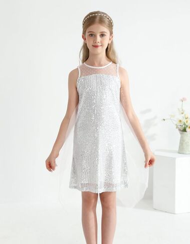 Girl Sequin Dress Kids Sparkle Sleeveless Tulle Party Prom Mesh Dress in Saudi Arabia