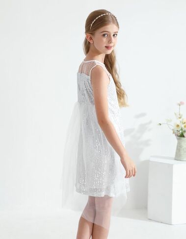 Girl Sequin Dress Kids Sparkle Sleeveless Tulle Party Prom Mesh Dress in Saudi Arabia