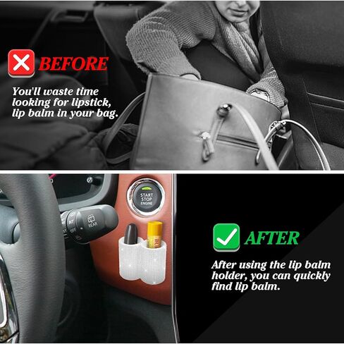 New Type Car Lipstick Holder, Upright Lip Balm Holder No Melt,Buling Girl Car Accessories Interior, Suitable for Various Car Models. (Black Bling) in Kuwait