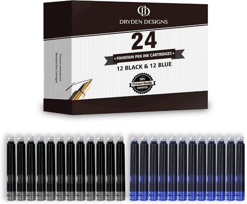 Dryden Designs Medium Nib Fountain Calligraphy Pen |12 Black & 12 Blue with Ink Refill Converter| No Leak, Smooth Flow, Consistent Writing | Left-and Right-Handed | Royal Red in Saudi Arabia