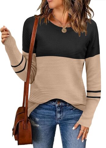 Zeagoo Women's 2024 Fall Sweaters Casual Long Sleeve Crew Neck Ribbed Knit Side Slit Pullover Sweater in Saudi Arabia