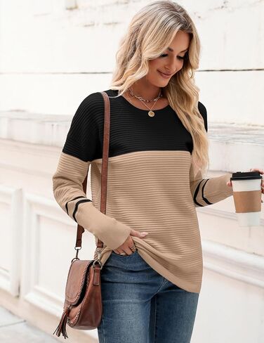 Zeagoo Women's 2024 Fall Sweaters Casual Long Sleeve Crew Neck Ribbed Knit Side Slit Pullover Sweater in Saudi Arabia