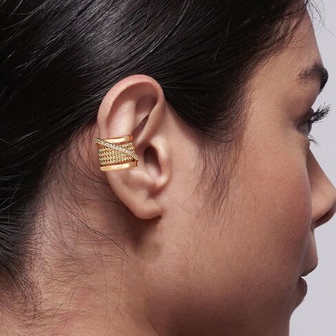 Ear Cuff Earrings for Women Non Piercing Clip On Chunky Earrings Cartilage Wrap Ear Cuffs 14k Gold Plated Cubic Zirconia Hypoallergenic Jewelry Gifts, Single in Kuwait