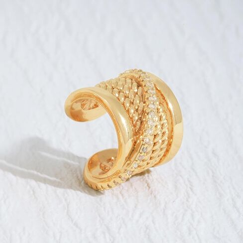 Ear Cuff Earrings for Women Non Piercing Clip On Chunky Earrings Cartilage Wrap Ear Cuffs 14k Gold Plated Cubic Zirconia Hypoallergenic Jewelry Gifts, Single in Kuwait