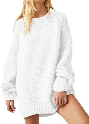 Saodimallsu Womens Oversized Sweater 2024 Fall Trendy Fuzzy Crew Neck Long Sleeve Casual Tunic Sweaters in Saudi Arabia