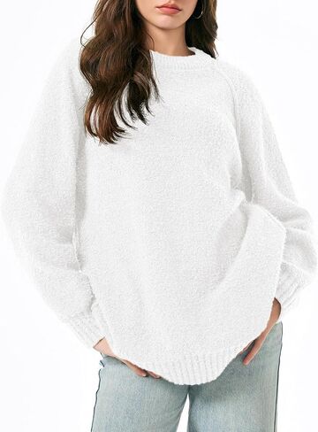 Saodimallsu Womens Oversized Sweater 2024 Fall Trendy Fuzzy Crew Neck Long Sleeve Casual Tunic Sweaters in Saudi Arabia