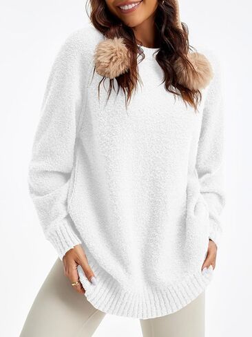 Saodimallsu Womens Oversized Sweater 2024 Fall Trendy Fuzzy Crew Neck Long Sleeve Casual Tunic Sweaters in Saudi Arabia