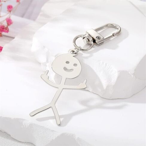 COLORFUL BLING Long Distance Friendship Keyring Stainless Steel Funny Doodle keychain Middle Finger Pendant Keyring-ghost in Saudi Arabia