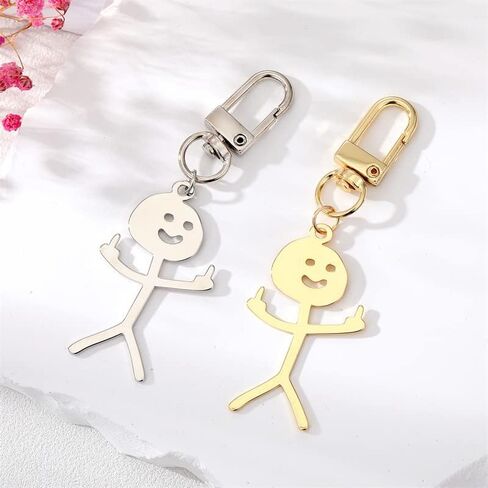 COLORFUL BLING Long Distance Friendship Keyring Stainless Steel Funny Doodle keychain Middle Finger Pendant Keyring-ghost in Saudi Arabia