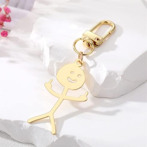 COLORFUL BLING Long Distance Friendship Keyring Stainless Steel Funny Doodle keychain Middle Finger Pendant Keyring-ghost in Saudi Arabia