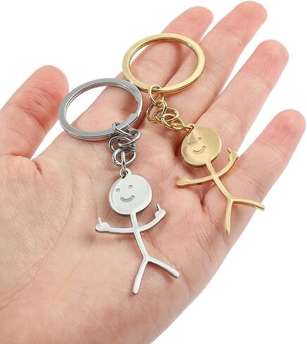COLORFUL BLING Long Distance Friendship Keyring Stainless Steel Funny Doodle keychain Middle Finger Pendant Keyring-ghost in Saudi Arabia