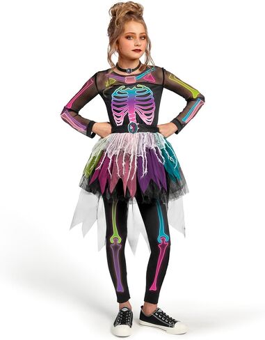 Spooktacular Creations Halloween Girls Skeleton Costume, Ghostly Skeleton Tutu Dress for Girls Halloween Dress Up in Saudi Arabia